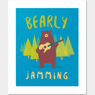 Bearly Jamming, funny guitarist pun Posters and Art